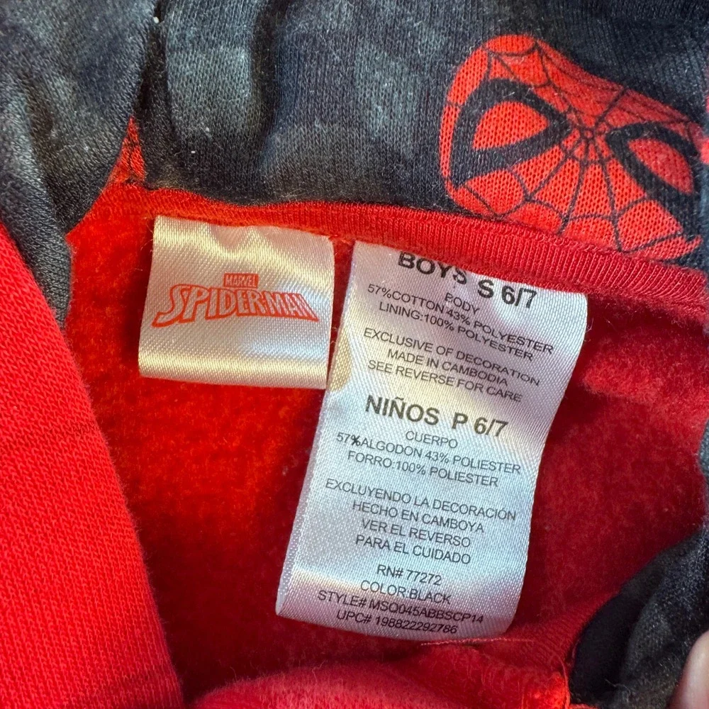 Marvel Spider-Man Boys Red‎ and Black Mask Hoodie Size 6/7